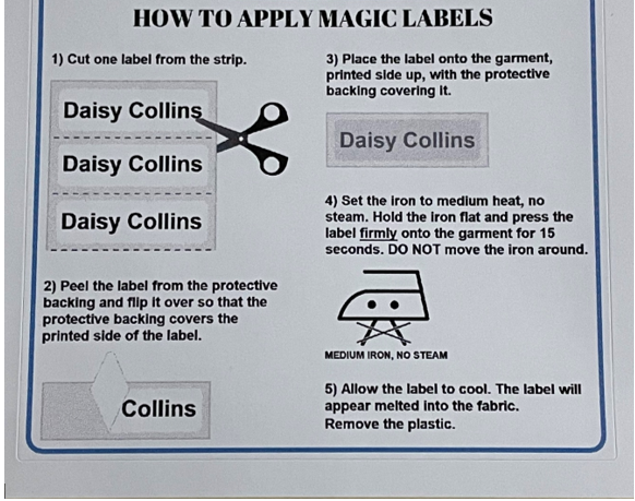 Printed Iron On Labels (for Clothing)