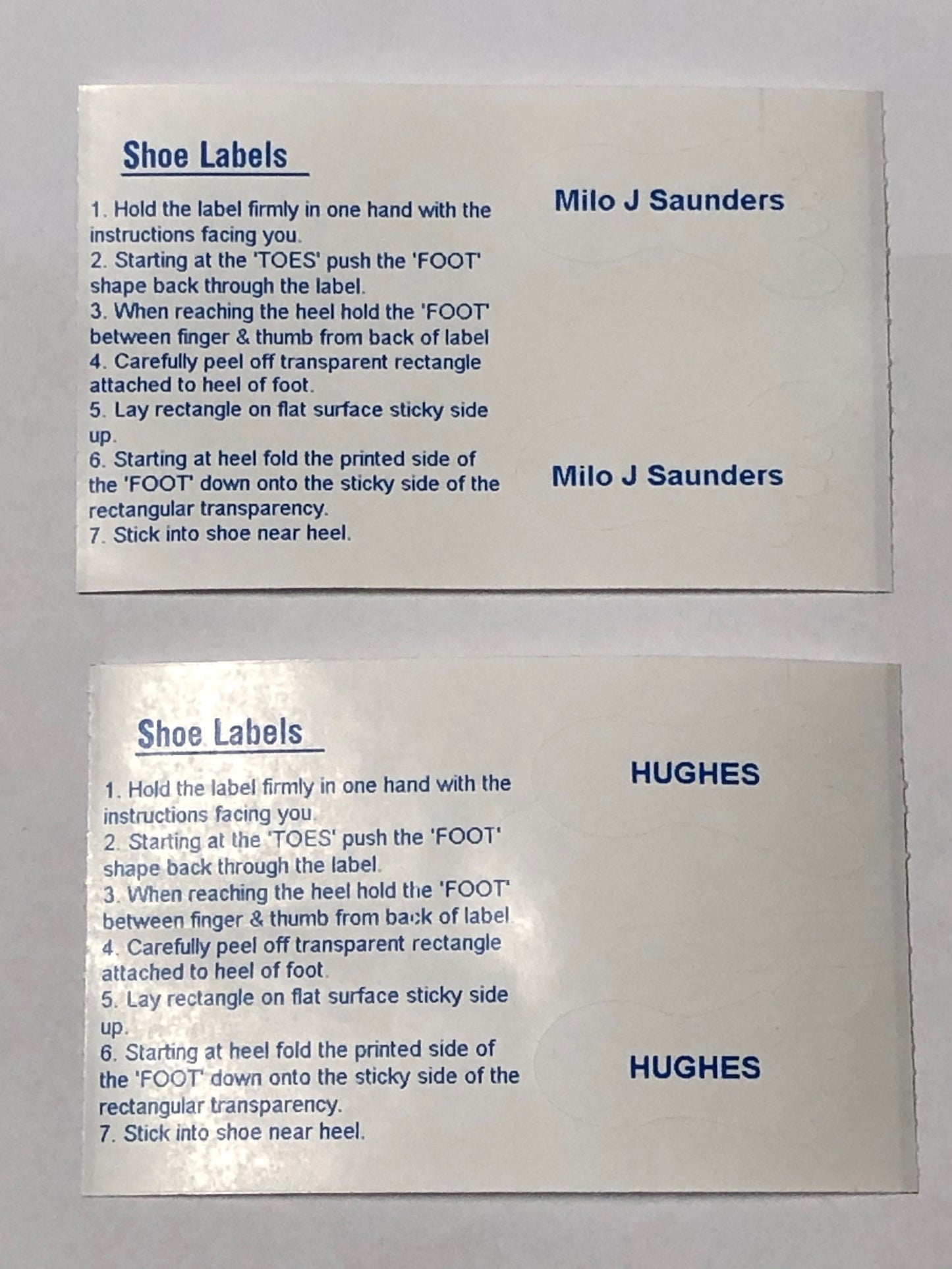 Footprint Shoe Labels