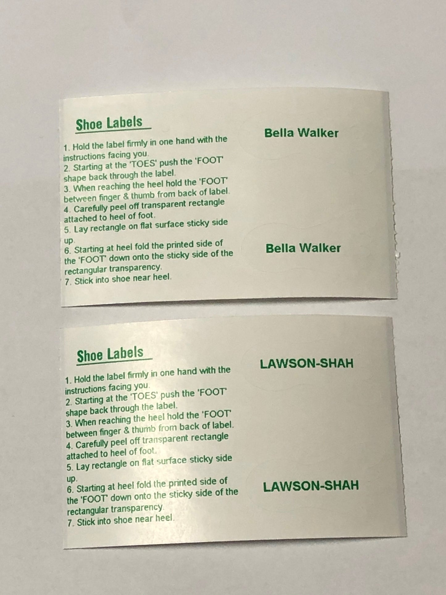 Footprint Shoe Labels