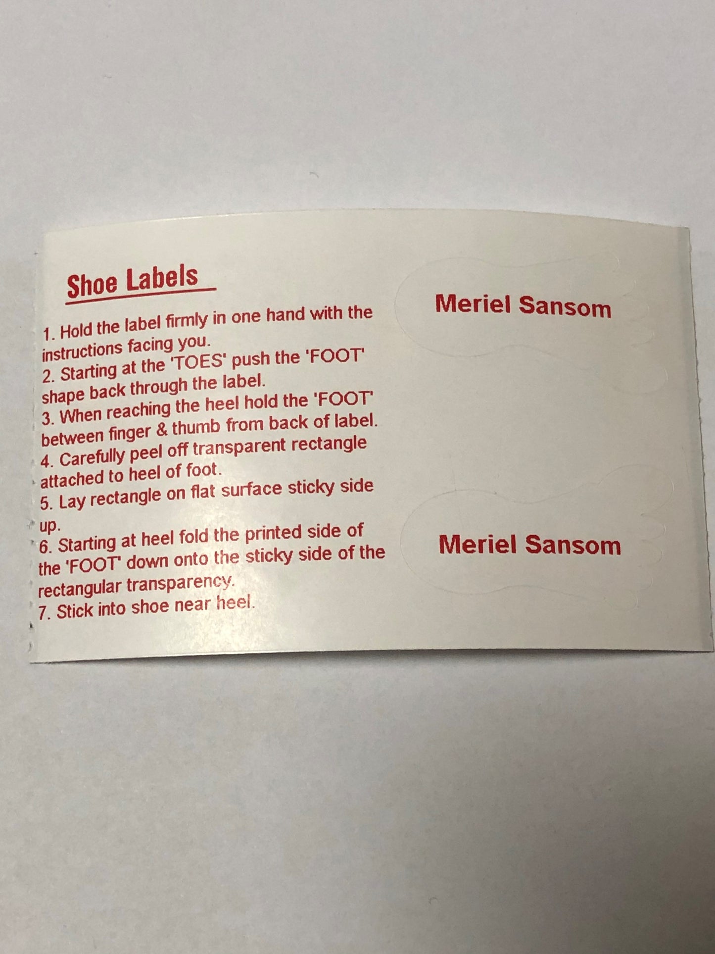 Footprint Shoe Labels